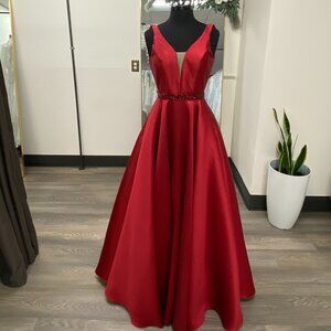 A-line, Burgundy, Prom Dress